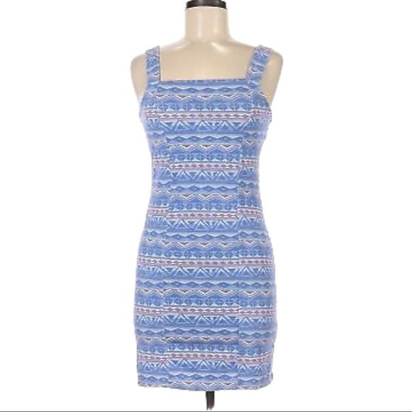 NWT Hollister Tribal Print Purple Pink Blue Bodycon Short Mini Dress, Size M - Picture 1 of 8